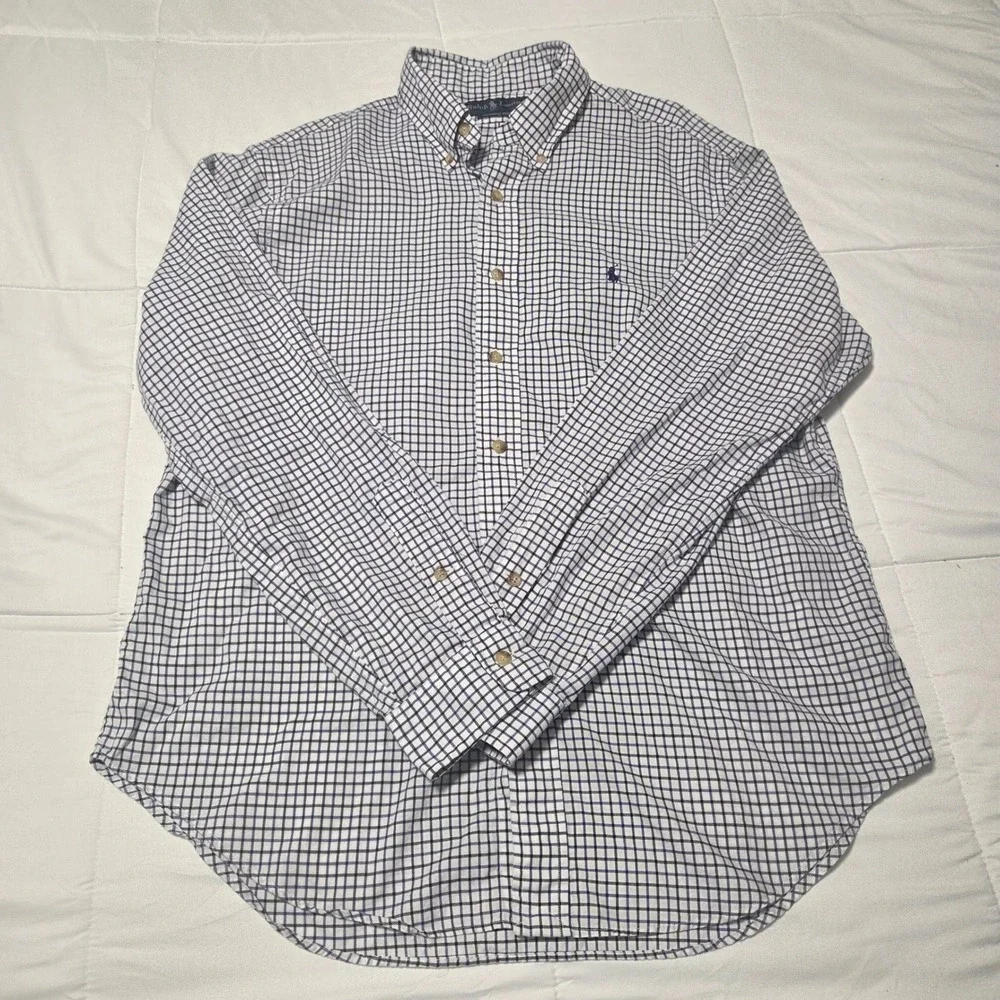 Polo Ralph Lauren Mens Classic Fit Tattersall Check Button Down Shirt Blue L